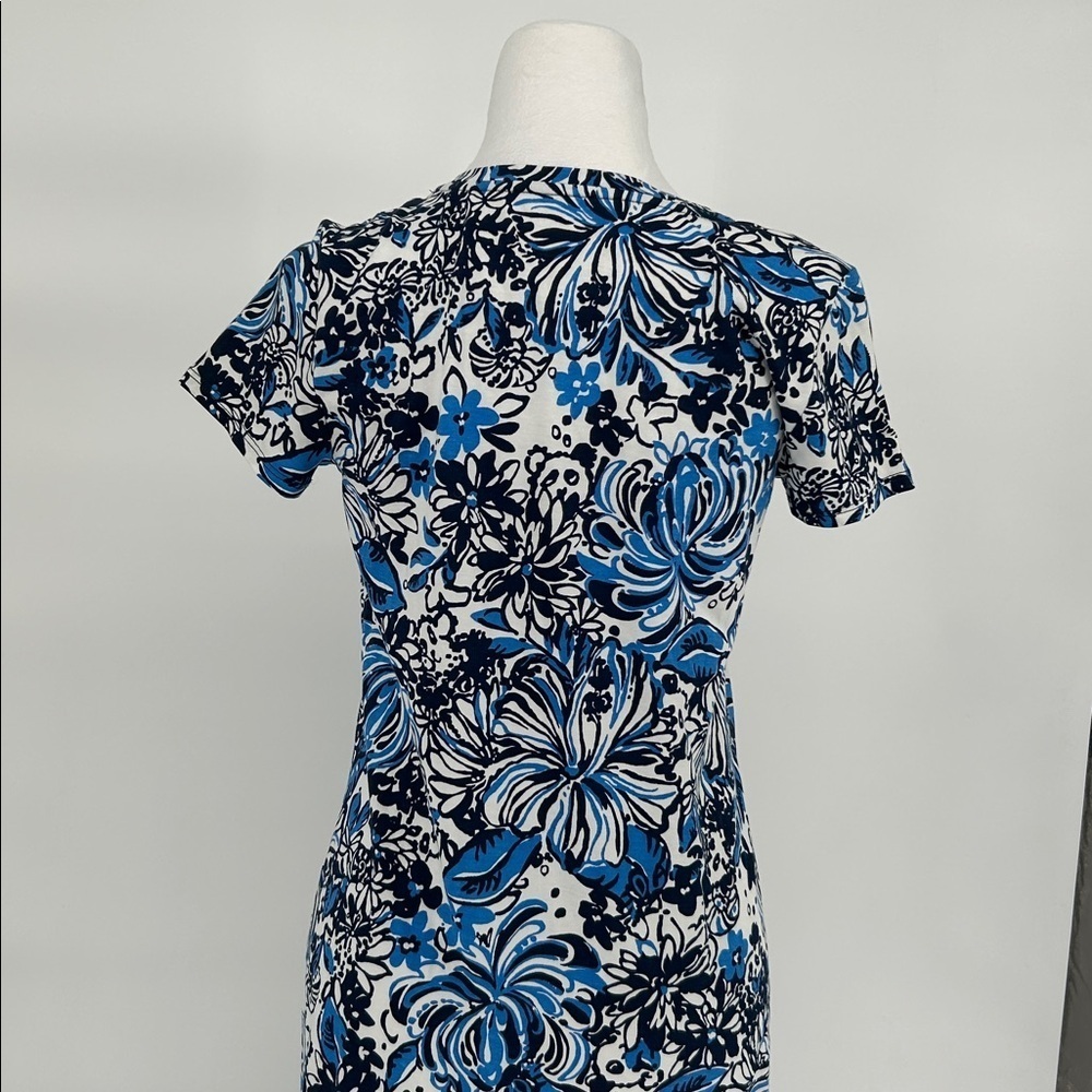 New Lilly Pulitzer Blue Floral Maxi Dress Pima Cotton Short Sleeve Size S - Picture 9 of 11